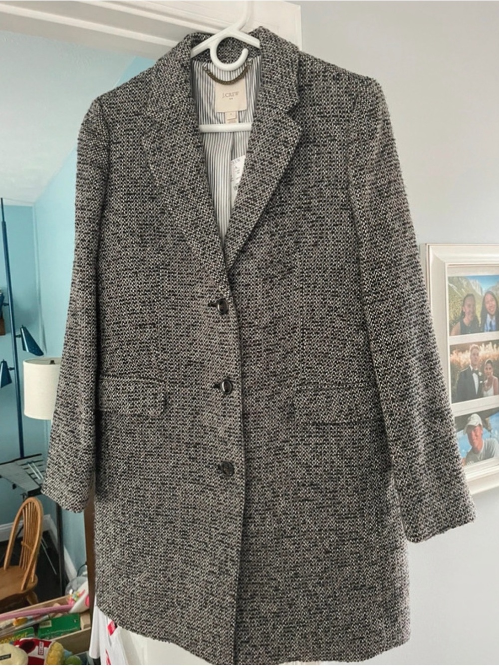J. Crew tweed top coat size 4 gray black H1493 lined collared nwt